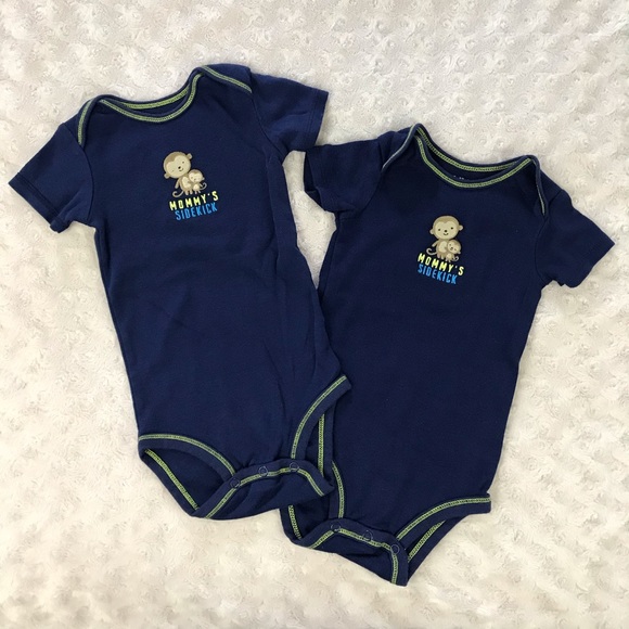 Twin Bodysuit Bundle Mommy’s Sidekick Monkey Blue